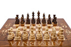 Armenian chess and backgammon set - chess pieces set up for play
