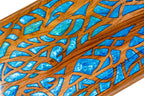 Open Armenian backgammon set showing the smooth epoxy and wood interior playing surface.