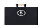 Black carrying case with wooden handle for the 23.6 inch walnut backgammon set, front view
