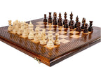 Handcrafted wooden chess board and backgammon set with crosshatch carved border — 23.6" large format