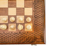 Hand Carved chess and backgammon set - side profile of the board