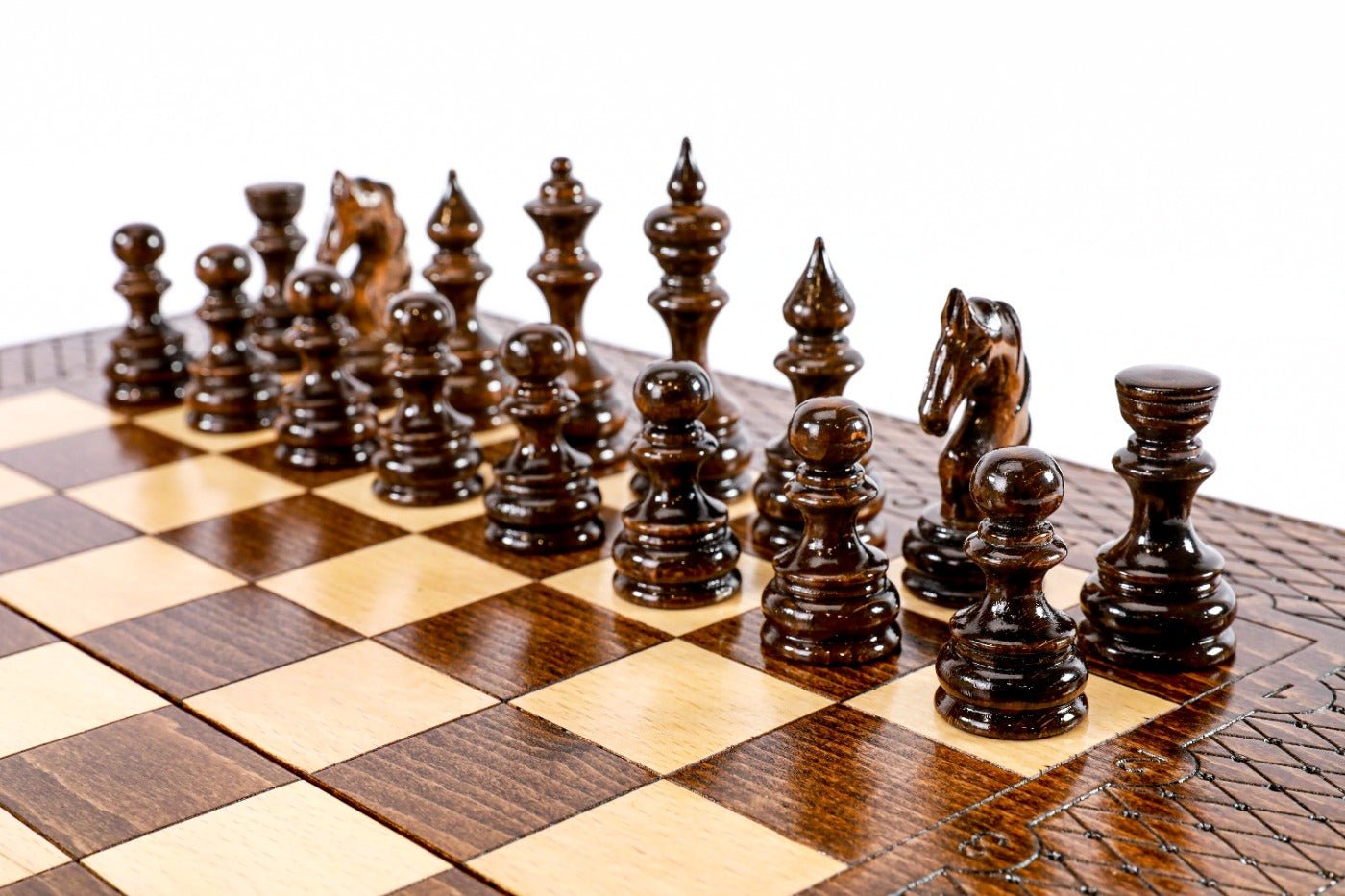 Hand-Carved Wooden Chess Board & Backgammon 60 cm | 23.6" - Unumperfectus