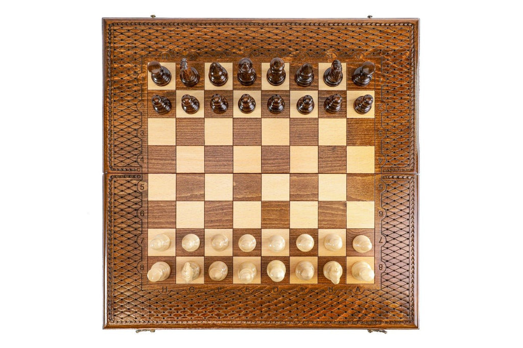 Hand-Carved Wooden Chess Board & Backgammon 60 cm | 23.6" - Unumperfectus