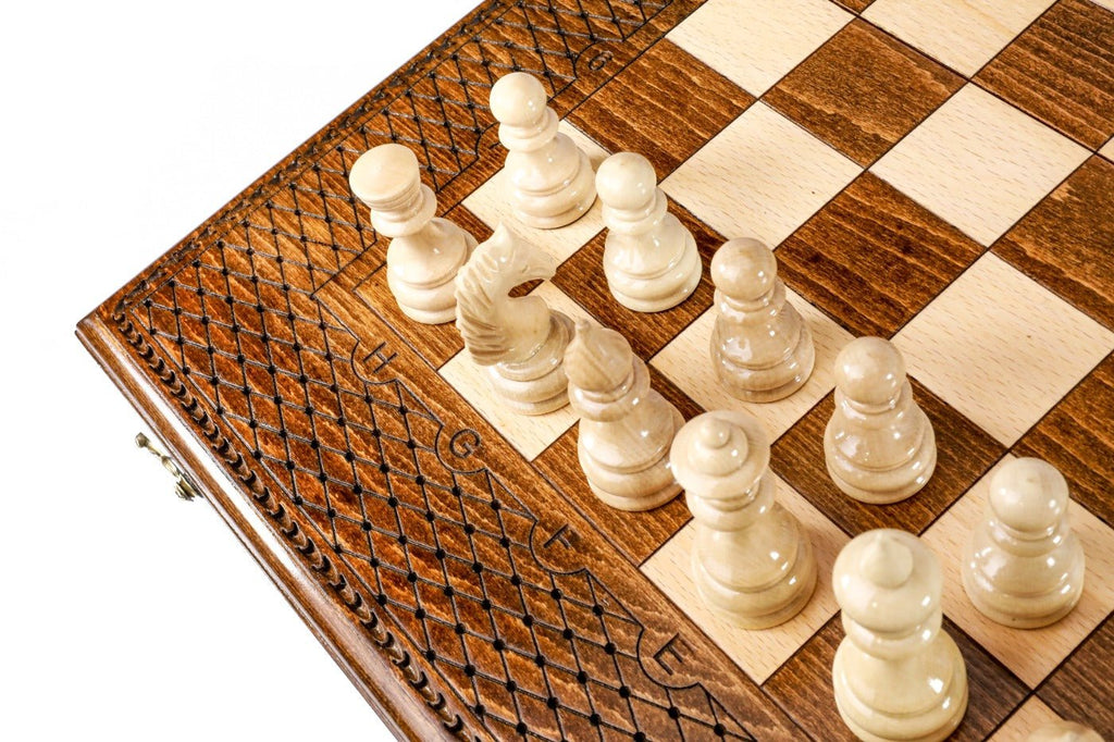 Hand-Carved Wooden Chess Board & Backgammon 60 cm | 23.6" - Unumperfectus
