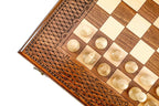 Hand Carved chess and backgammon set - close-up of the playing squares