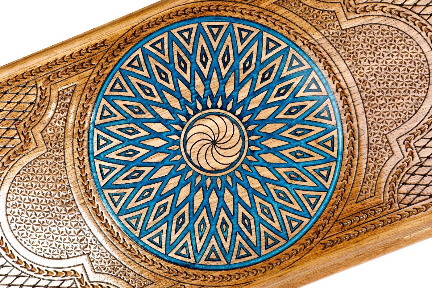Luxury backgammon board with ornamental epoxy artistic pattern