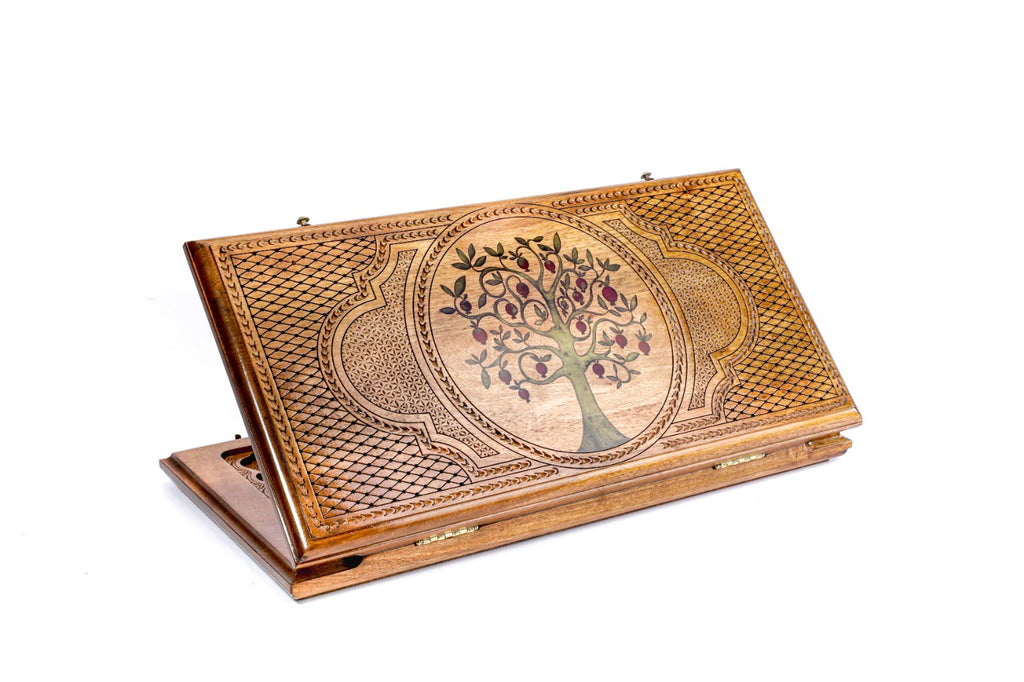 Pomegranate tree epoxy wooden backgammon board handcrafted design