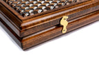 Coat of Arms of Uzbekistan backgammon board - close-up of the carved design