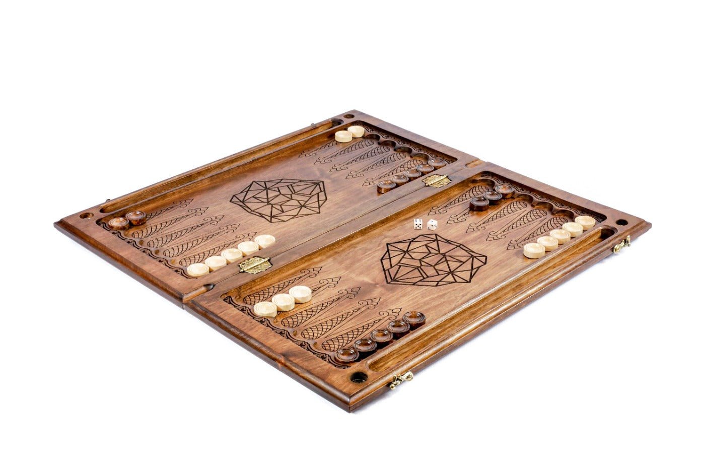 Premium handcrafted wooden backgammon board rose inspired artwork