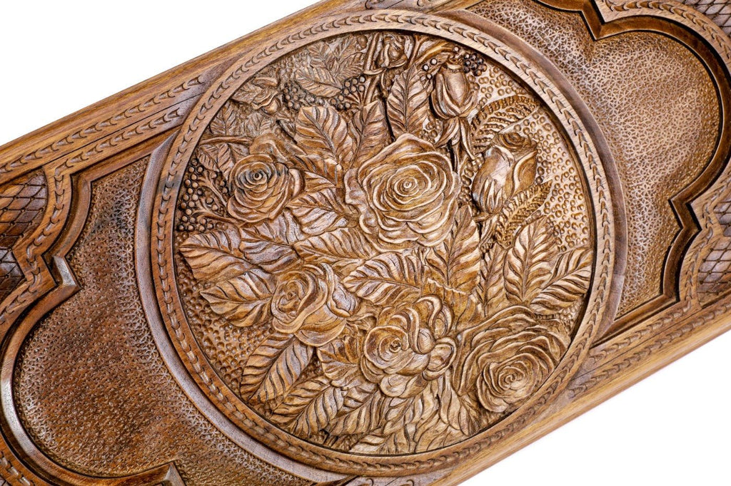 Luxury backgammon board with floral rose artistic wooden detail