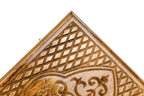 Ornament backgammon board - playing pieces and dice arranged on the board