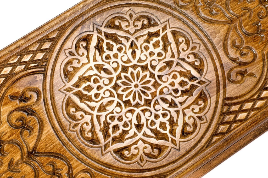 Handcrafted backgammon set with decorative carved detailing