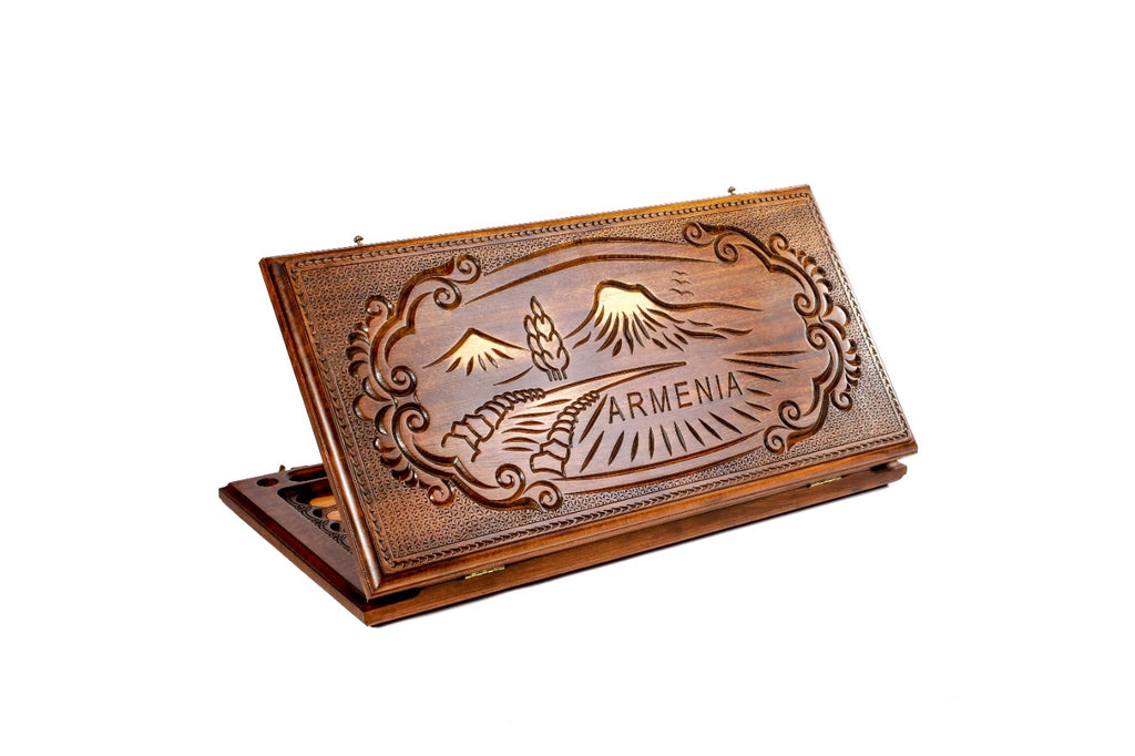 Armenian backgammon board with Ararat inspired design 23.6 inch