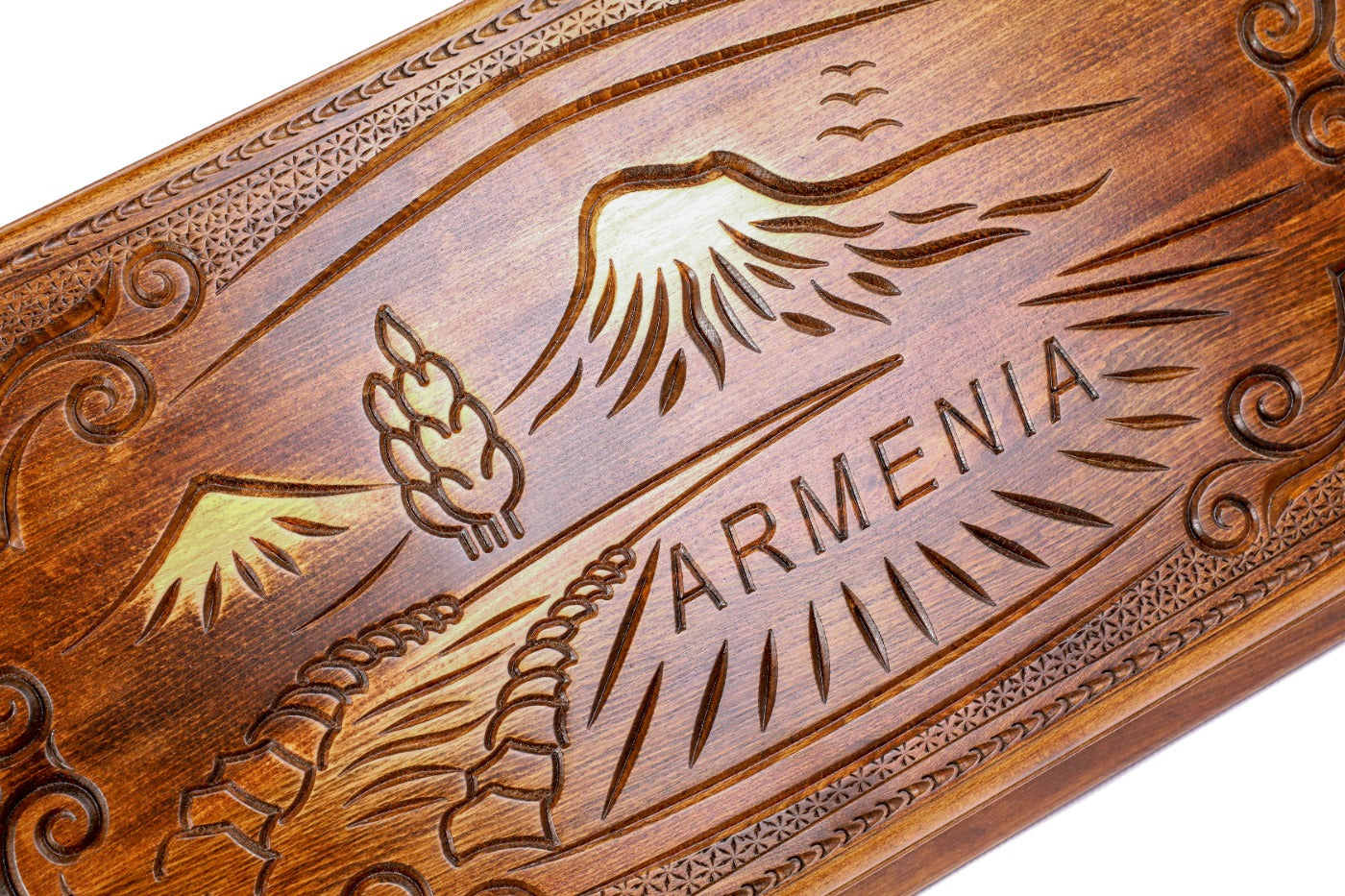 Handcrafted wooden backgammon set with Armenian motif detailing