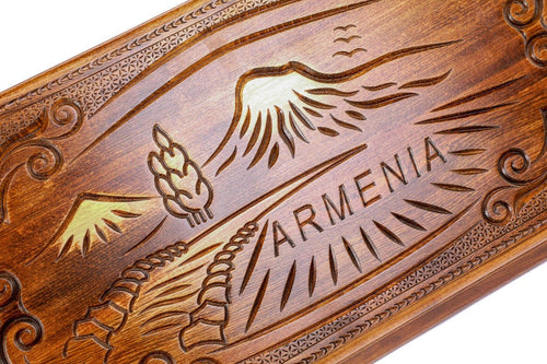 Handcrafted wooden backgammon set with Armenian motif detailing