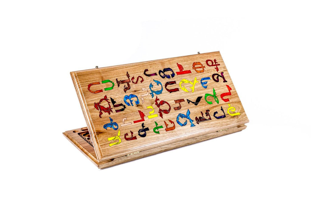 Armenian Alphabet epoxy wooden backgammon board handcrafted design