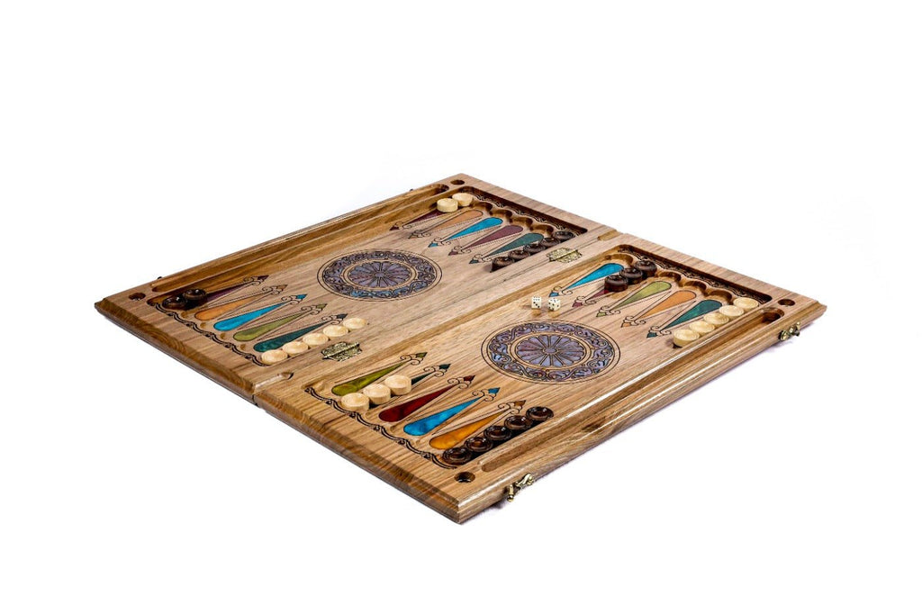 Premium handcrafted wooden backgammon board cultural epoxy alphabet design
