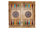 Armenian Alphabet Epoxy backgammon board - carrying case and accessories