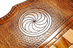 Ornamental Classic / backgammon board - playing pieces and dice arranged on the board