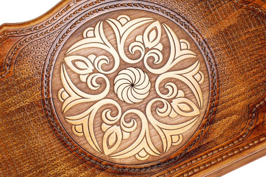 Handcrafted backgammon set with decorative ornamental detailing