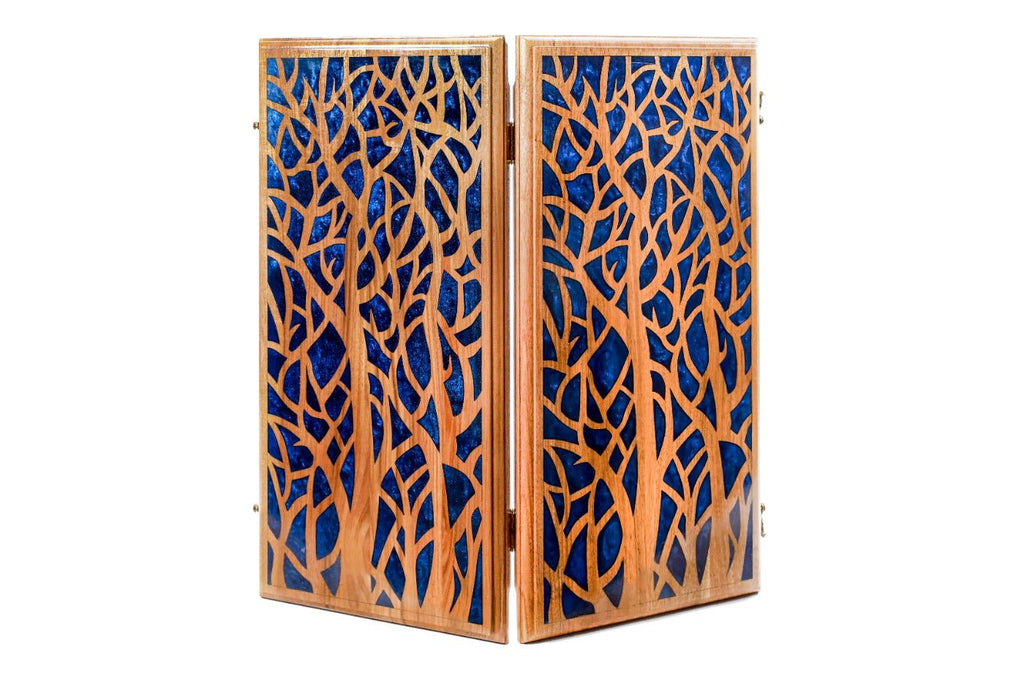 Backgammon Board - Dark Blue Epoxy Trees - Unumperfectus