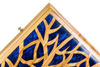 Dark Blue Epoxy Trees backgammon board - angled view