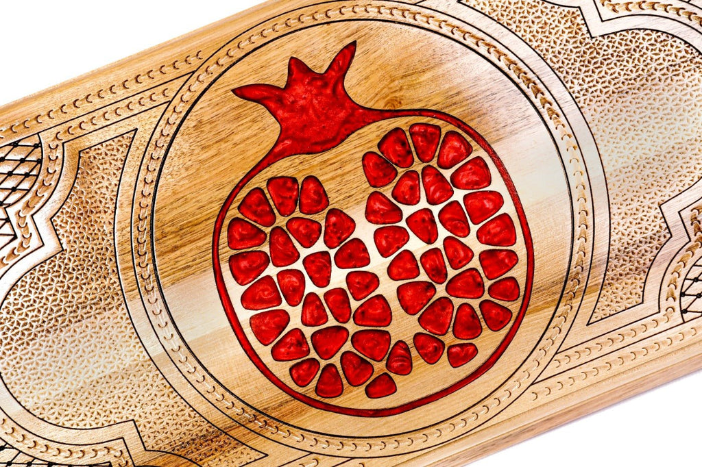 Luxury backgammon board red epoxy pomegranate artistic wood finish