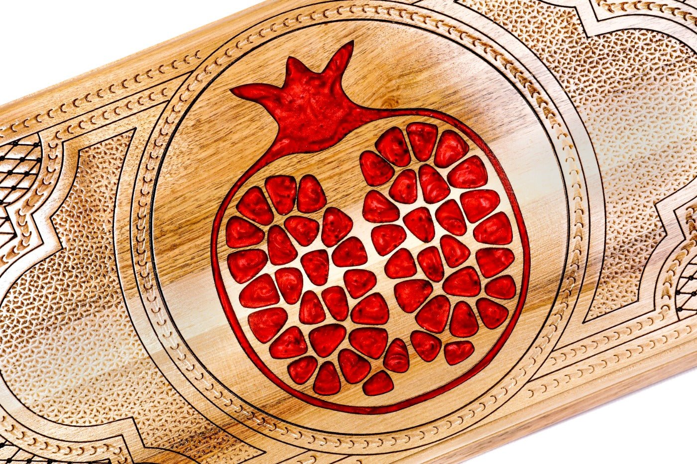 Luxury backgammon board red epoxy pomegranate artistic wood finish