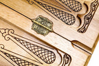 Pomegranate Classic Red Epoxy backgammon board - detail of the wood grain and finish