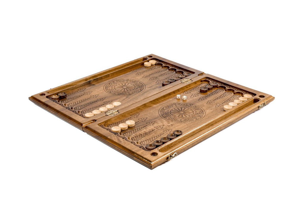 Premium handcrafted wooden backgammon board organic texture two sided design