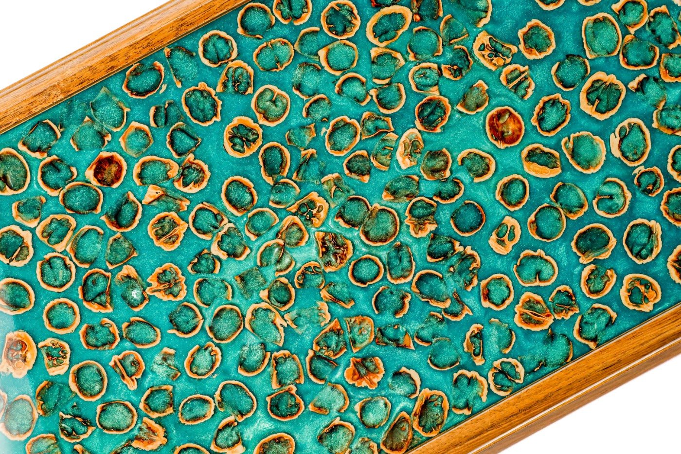 Luxury backgammon board with natural nut peel and epoxy resin detail