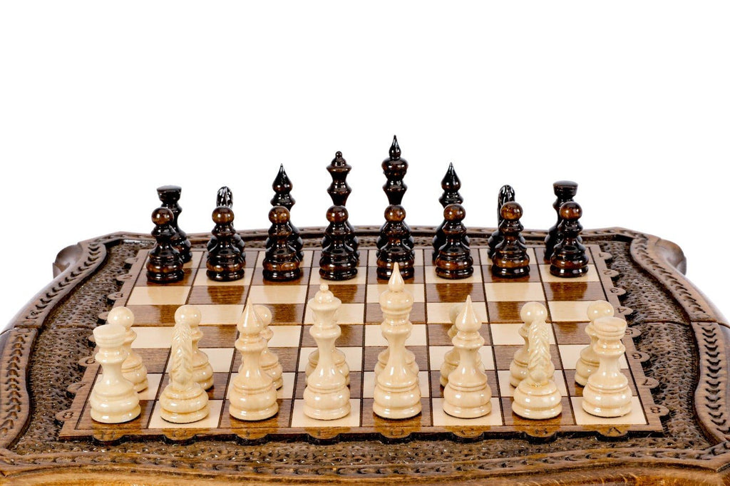 Wooden Carved Chess Set & Backgammon 30 cm | 11.8" - Unumperfectus