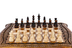Carved chess and backgammon set - chess pieces set up for play