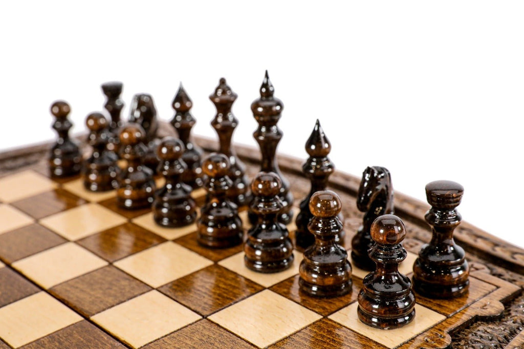 Wooden Carved Chess Set & Backgammon 30 cm | 11.8" - Unumperfectus
