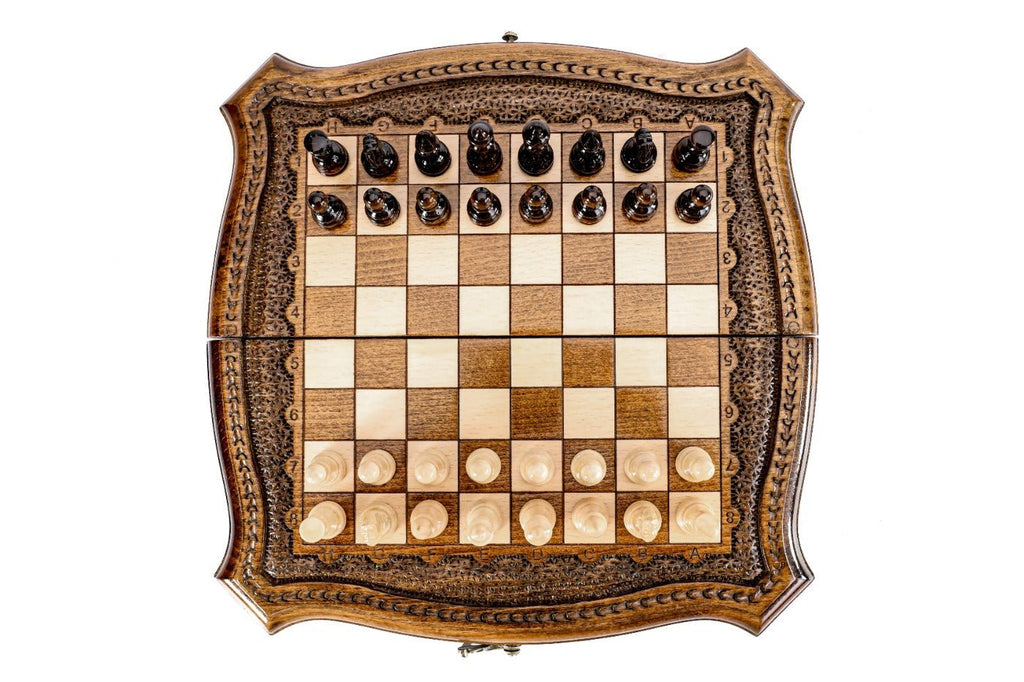 Wooden Carved Chess Set & Backgammon 30 cm | 11.8" - Unumperfectus