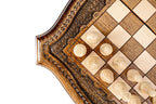 Carved chess and backgammon set - close-up of the playing squares