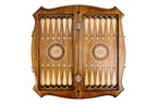 Backgammon field of the contour combo set laid flat, carved points and central wheel ornaments