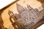 The interior view of the open Holy Etchmiadzin backgammon set highlighting the smooth grain and professional pips.