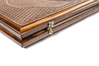 Noble Horse backgammon board - close-up of the carved design