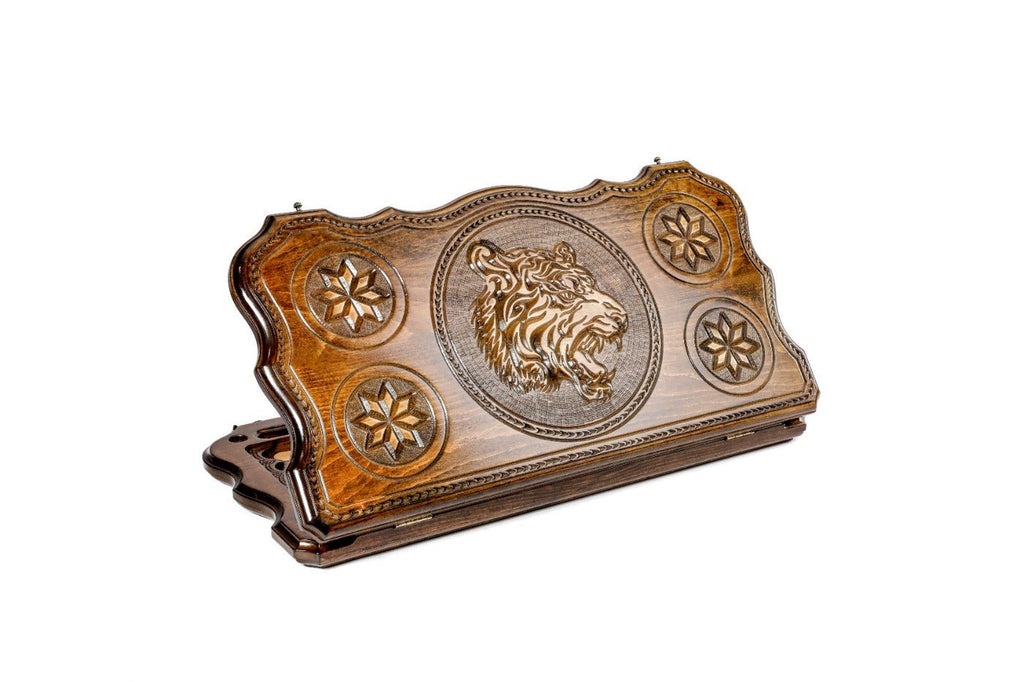 Wooden backgammon board with Tiger Octagram design 23.6 inch