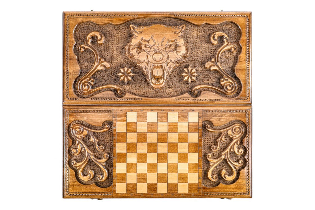 Wooden Backgammon Board Wolf 23.6" | 60 cm - Unumperfectus