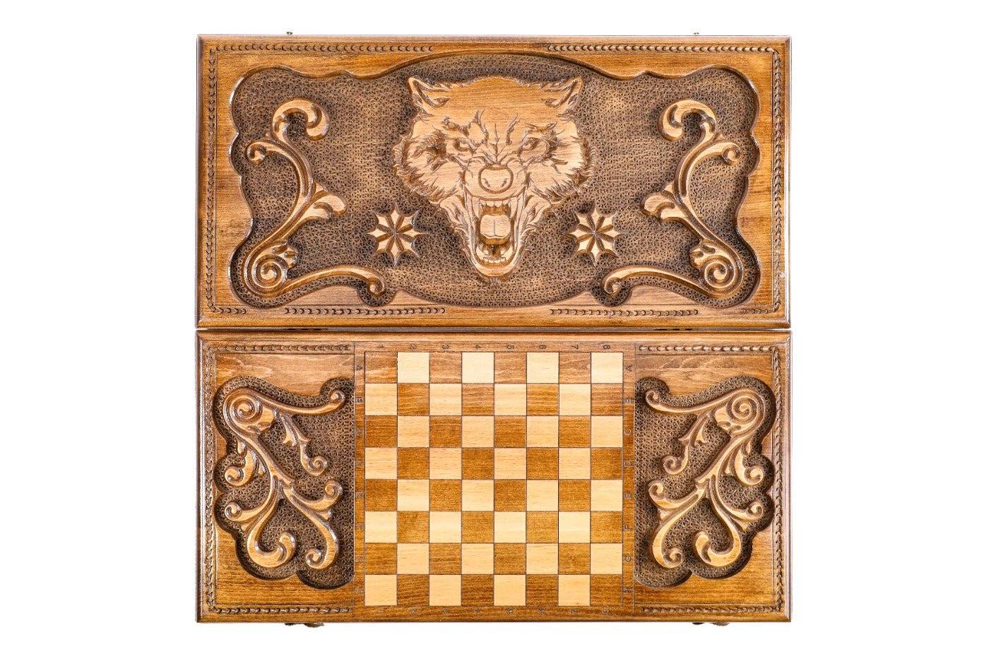 Wooden Backgammon Board Wolf 23.6" | 60 cm - Unumperfectus