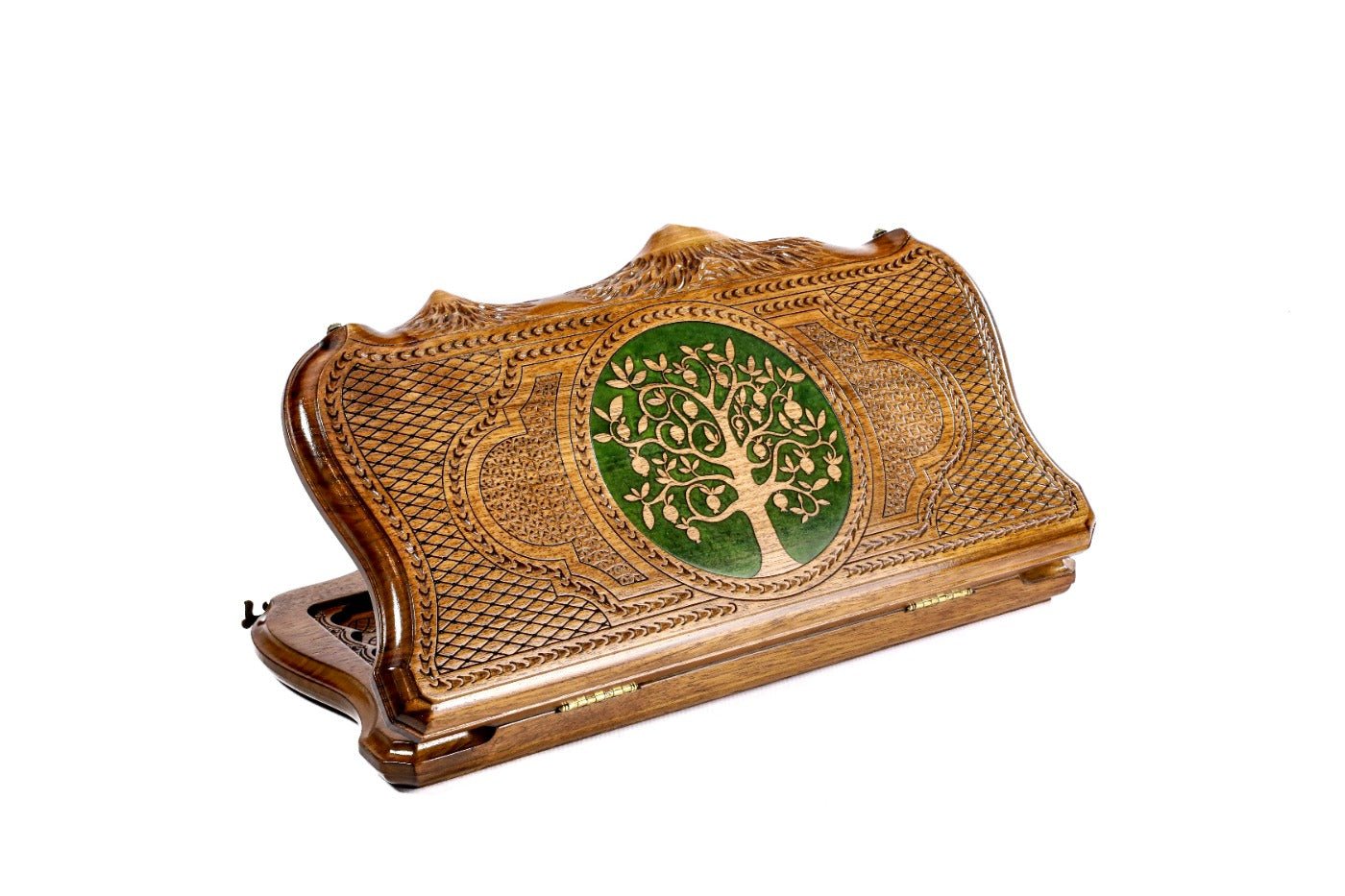 Pomegranate tree epoxy backgammon board with Mount Ararat outline design