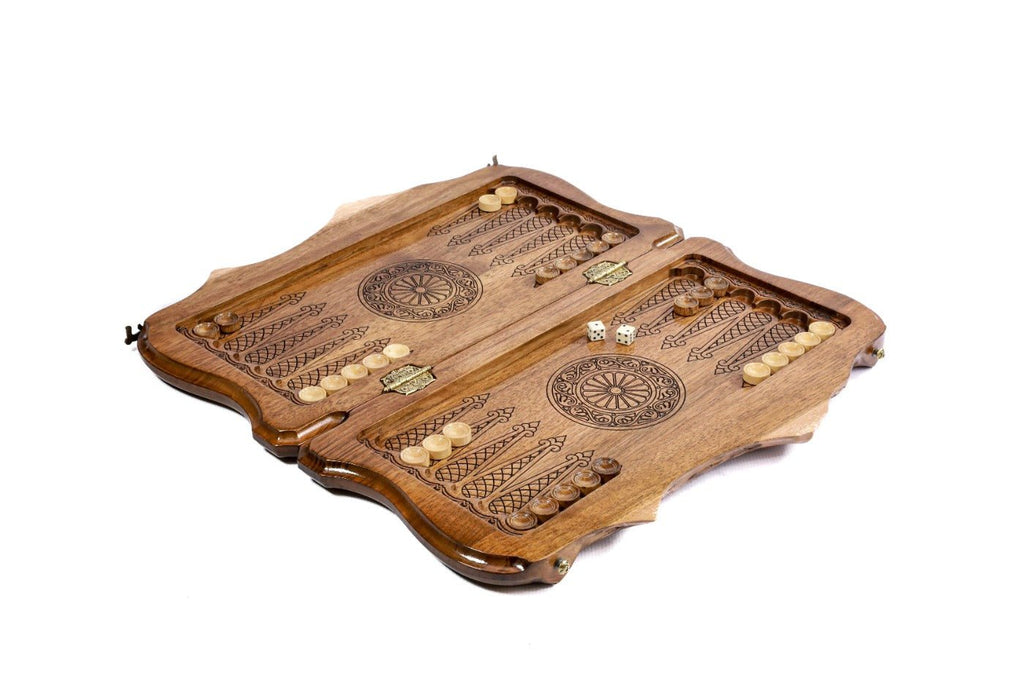 Premium handcrafted backgammon board cultural design with epoxy and Mount Ararat outline