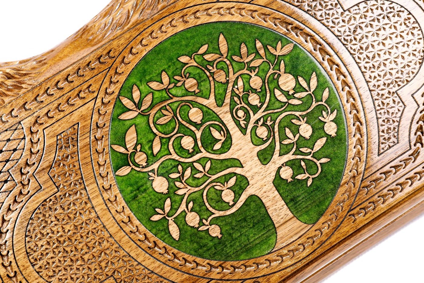 Luxury wooden backgammon board pomegranate artistic epoxy Ararat silhouette