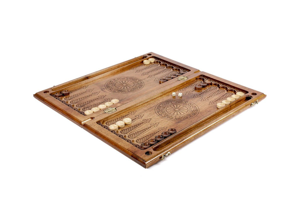 Premium handcrafted wooden backgammon board cultural emblem design