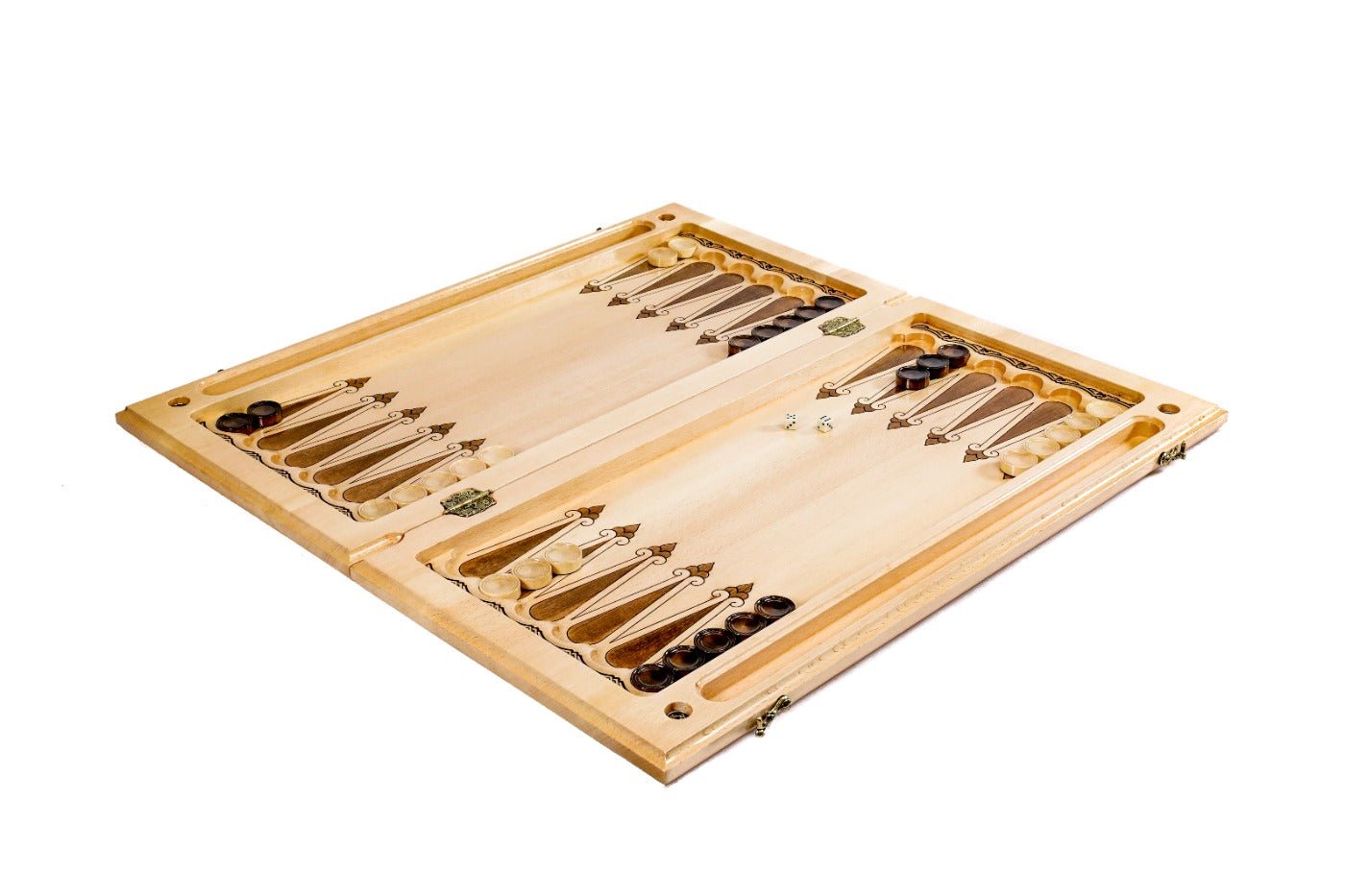 Premium beech wood chess and backgammon set with scalloped border — 27.5" large format