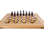 Carved chess and backgammon set - chess pieces set up for play