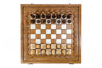 Hand carved chess and backgammon set - angled view showing the craftsmanship