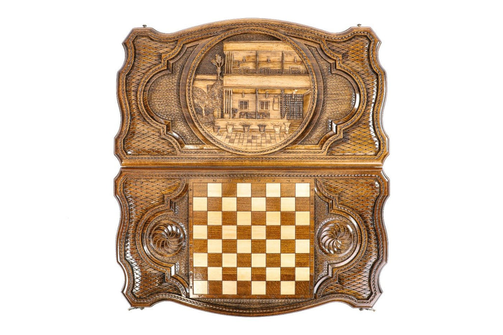 Backgammon Board - Classic Wooden Design with Contour Outline - Unumperfectus